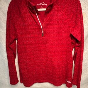 Eddie Bauer Red Quarter-Zip Pullover with Subtle Pattern